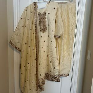 Elegant Cream Embroidered Indian Suit